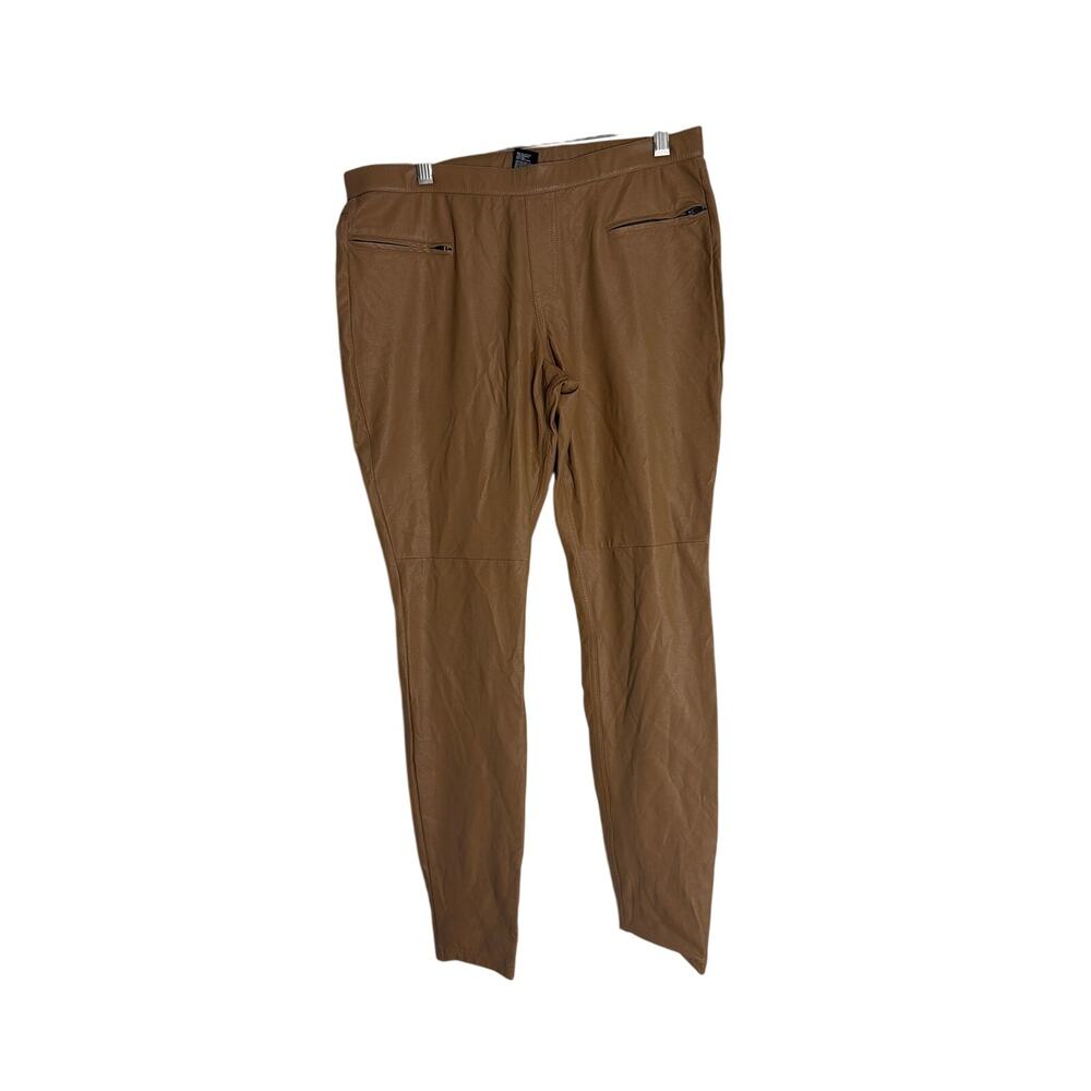 HUE Faux Leather Elastic Waist Ankle Legging Pants Camel Brown M